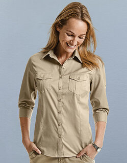 Ladies&acute; Roll 3/4 Sleeve Fitted Twill Shirt, Russell Collection R-918F-0 // Z918F